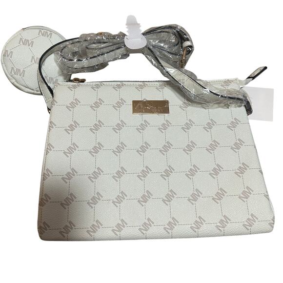 Nicole Miller Off White Monogram Crossbody Purse - Picture 1 of 6